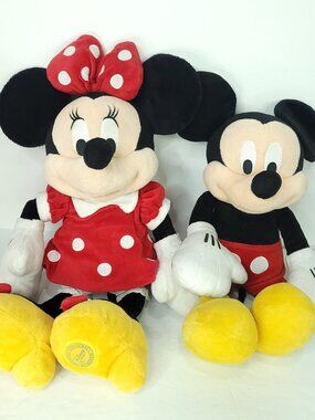 Lot of 2 Mickey Authentic Patch Red Polka Dot Minnie Mouse Plush Stuffed 18"